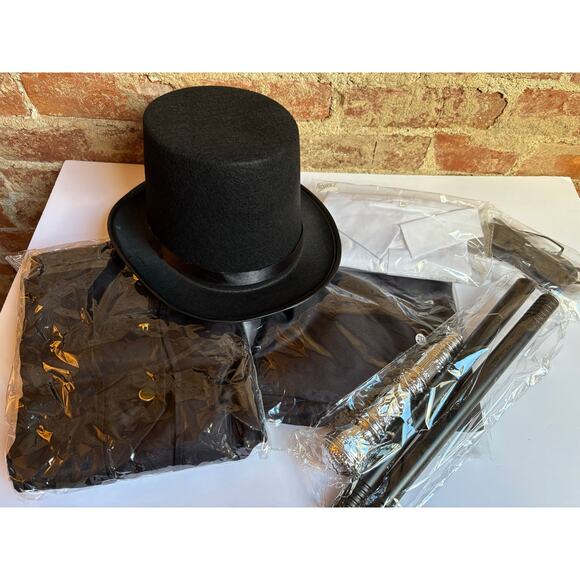 Gentlemen Tailcoat Top Hat Costume 8 Pcs Black Mens size XXL - Picture 2 of 8